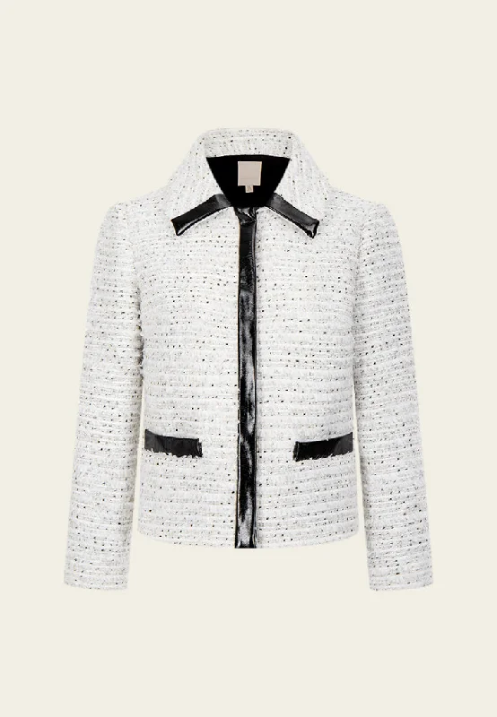 Limited-Time Offer Faux-leather Contrasting-trim Mixed-tweed  Jacket