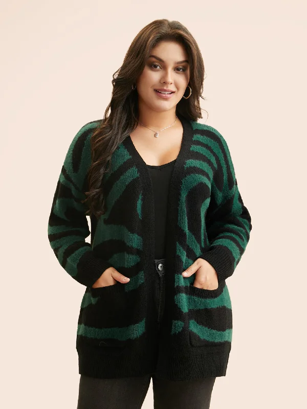 Winter Warm - Up Sale Zebra Jacquard Drop Shoulder Cardigan