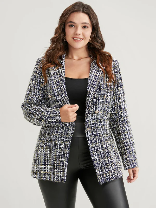 Quick Grab Deals Plaid Tweed Pocket Suit Collar Blazer