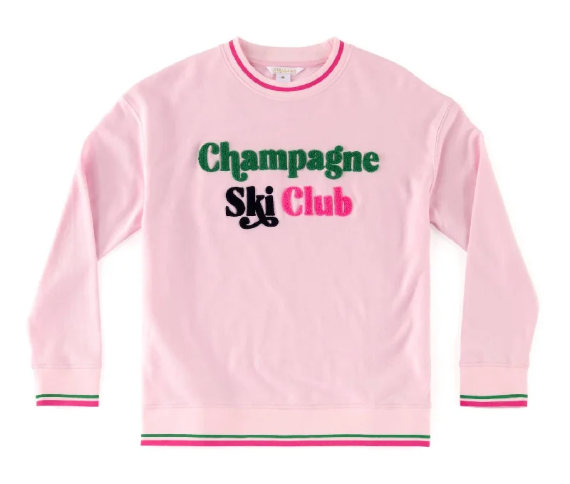 Versatile Wardrobe Essentials Women's "champagne Ski Club" Sweatshirt In Pink