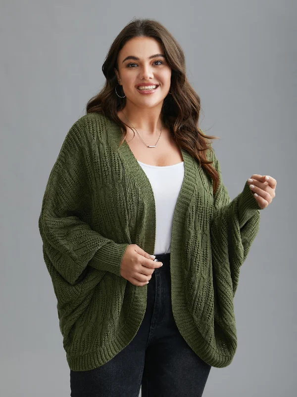 Wardrobe Refresh Curved Open-Front Dolman Sleeve Knit Cardigan