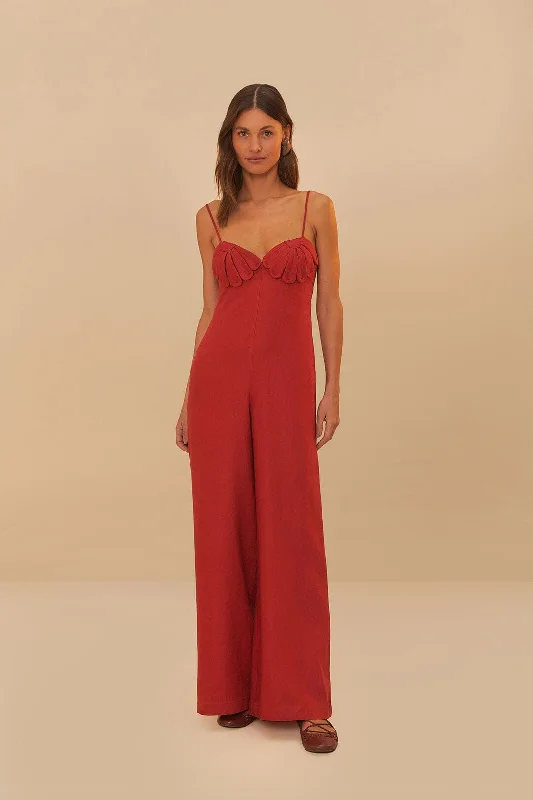 Athleisure Wear Special Offer Red Petals Bodice Euroflax™ Premium Linen Jumpsuit