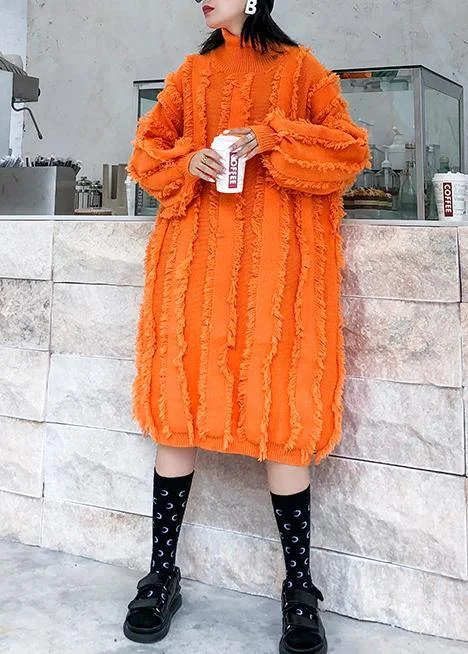 Pastel Styles Comfy high neck tassel Sweater fall weather Upcycle orange baggy knitwear