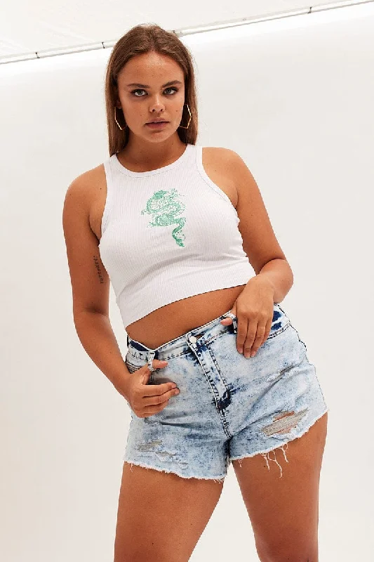 Seasonal Sale Blue Skinny Denim Shorts Mid Rise