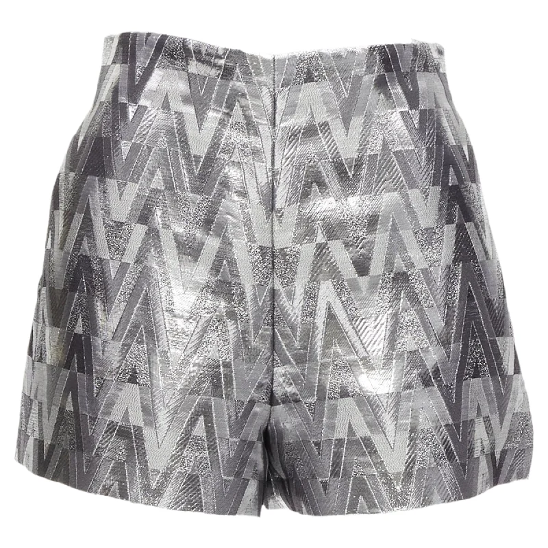 Special Occasion Wear Valentino Garavani V Optical metallic silver graphic jacquard shorts