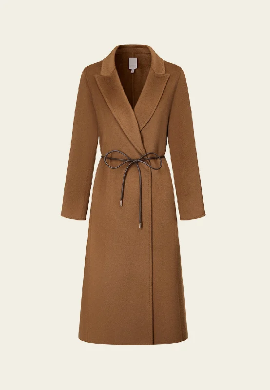 Step Ahead, Lead The Trend Shawl-lapel Leather Tie-belt Coat