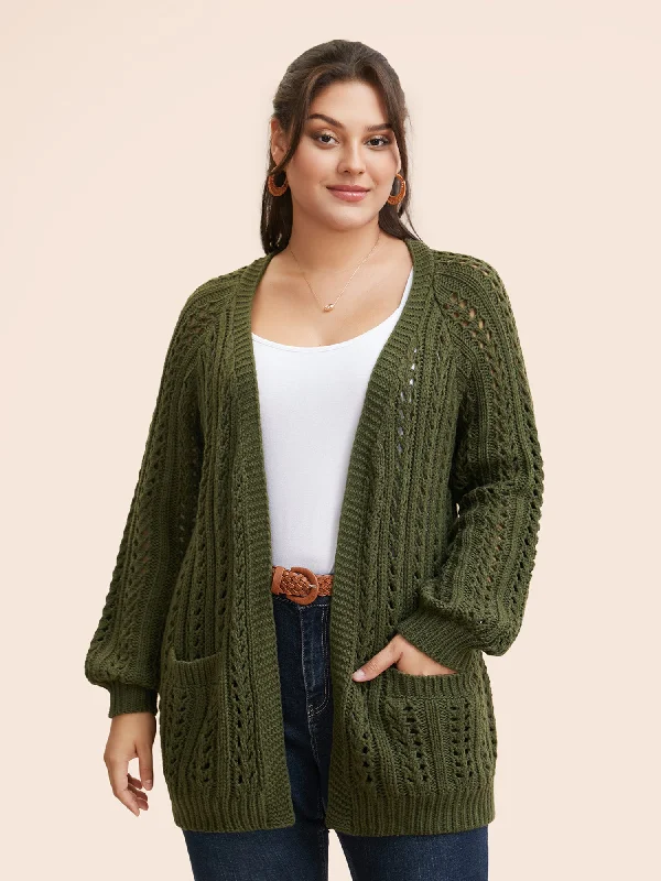 Clearance Event Solid Cable Knit Raglan Sleeve Cardigan