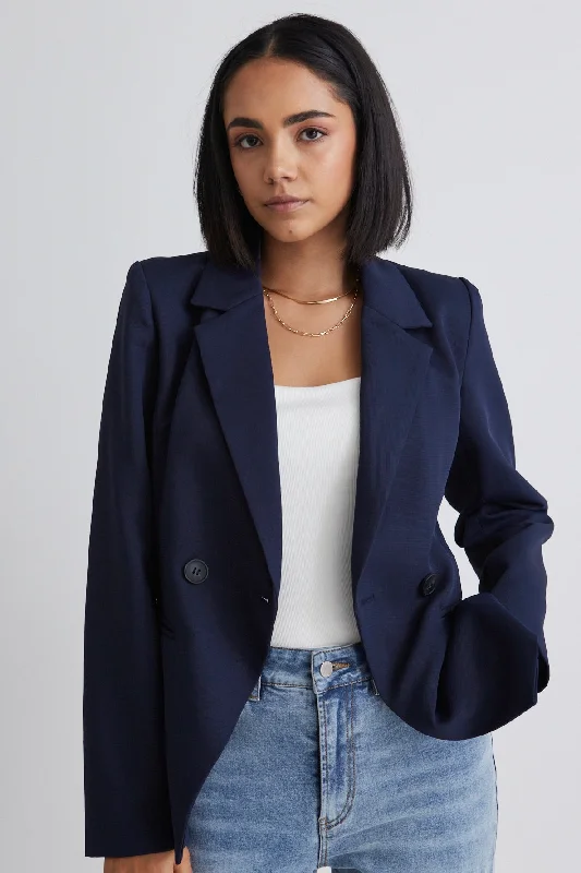 Cool Prices Harper Navy Texture Double Breasted Blazer