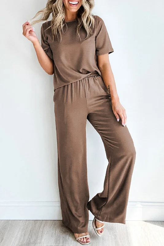 Alluring Design T Shirt 2pcs Wide Leg Pants Set