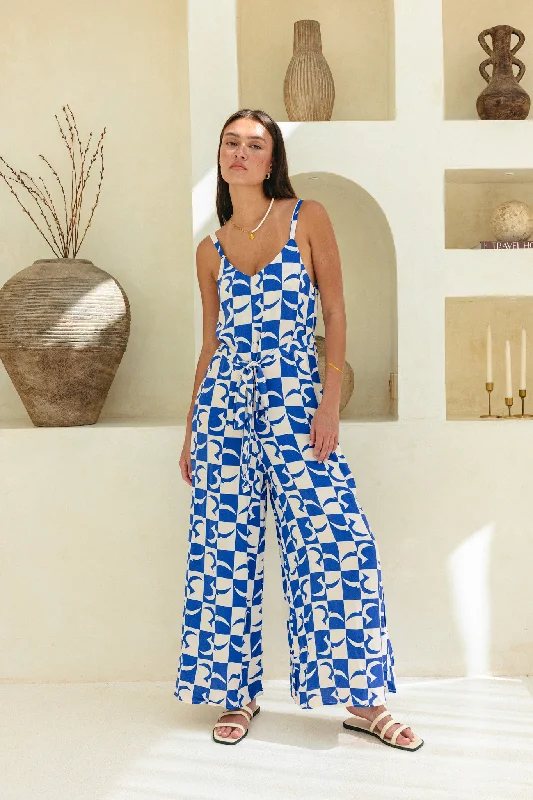 Gift Ideas Nysa Blue Geo Tile Jumpsuit