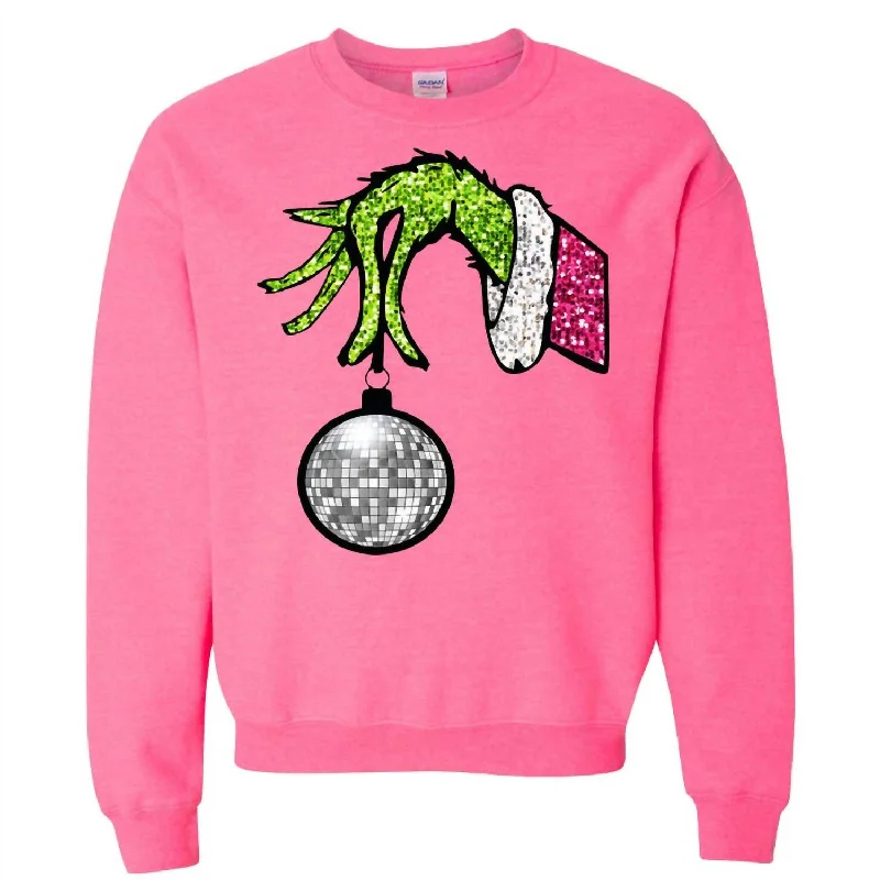 Exclusive Discounts Women's Faux Sequin Disco Grinch Sweatshirt In Hot Pink