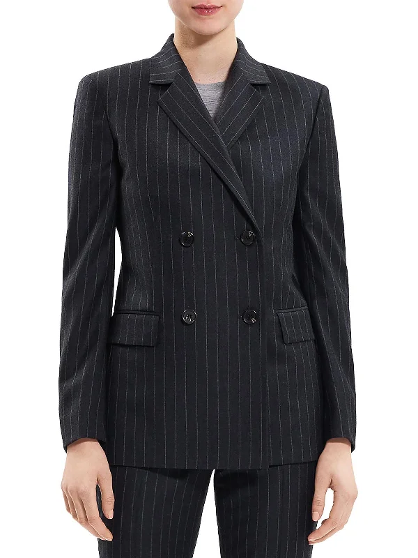 Evening Looks Womens Wool Pinstripe Double-Breasted Blazer