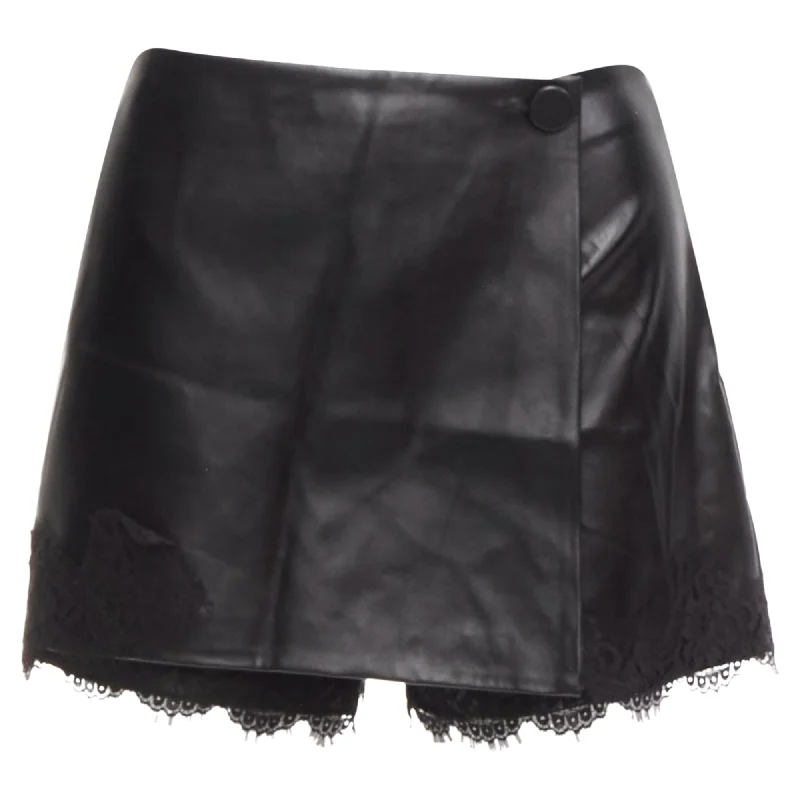 Casual Fashion Ermann Scervino vegan leather wrap skort lace trim shorts