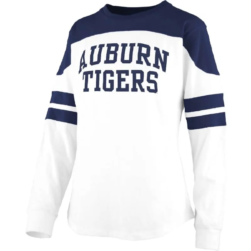 Style Without Limits Women's Auburn University Half-Back Top In White/navy