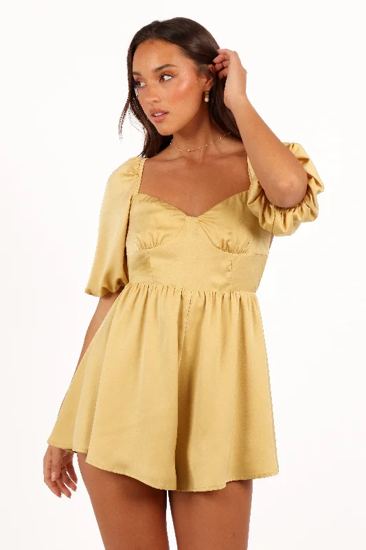 Dive Into Trendy Women's Fashion Billie Romper - Honeysuckle Yellow