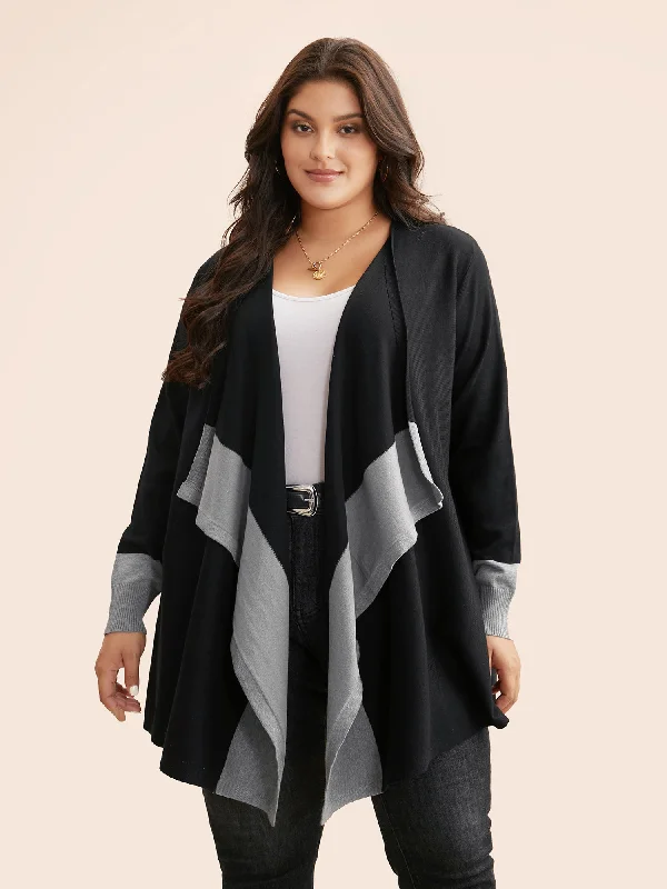 Women's Travel Attire Wardrobe Essentials Contrast Kimono Collar Asymmetrical Hem Cardigan Women's Travel Attire Wardrobe Essentials Contrast Kimono Collar Asymmetrical Hem Cardigan