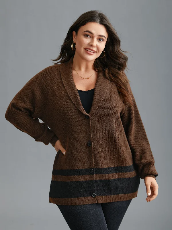 Women's Trendy Garments Trend Alert Collared Button Front Striped Hem Knit Cardigan