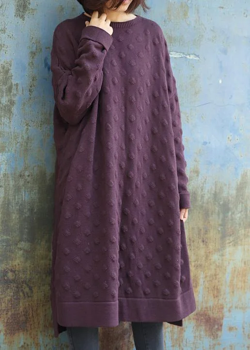 Fashion Sale Simple side open Sweater winter dresses Street Style purple Largo knitwear