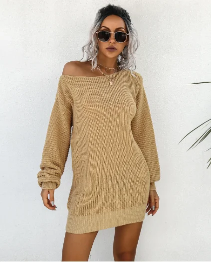 Special Offers TastyHottie - Leisure Off-the-Shoulder Lantern Sleeve Knitted Sweater Skirt