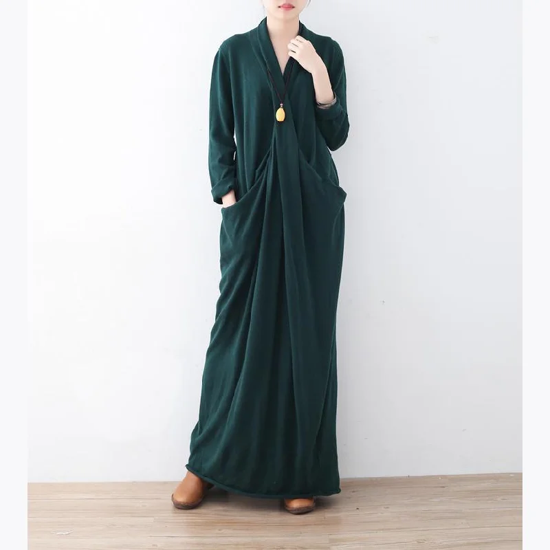 Discover Promotions Warm green long sweaters Loose fitting sweater fine asymmetric winter dresses