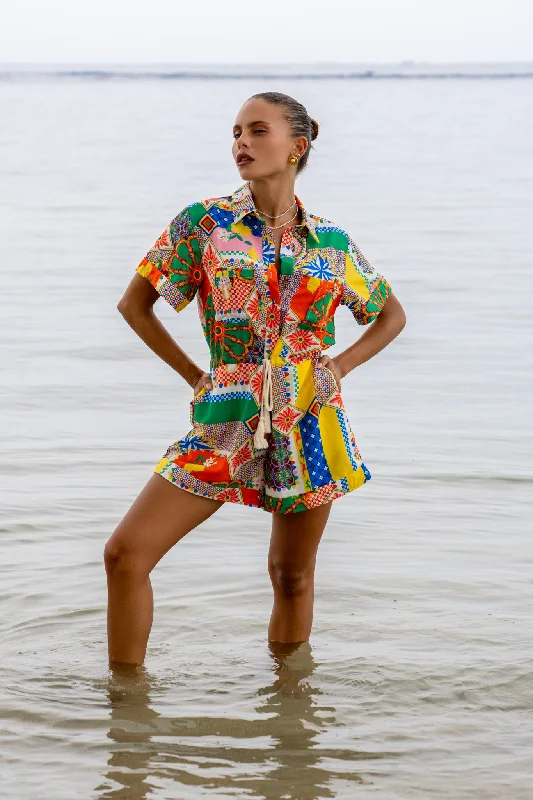 Limited Time Deal Allegra Multicolour Patchwork Playsuit