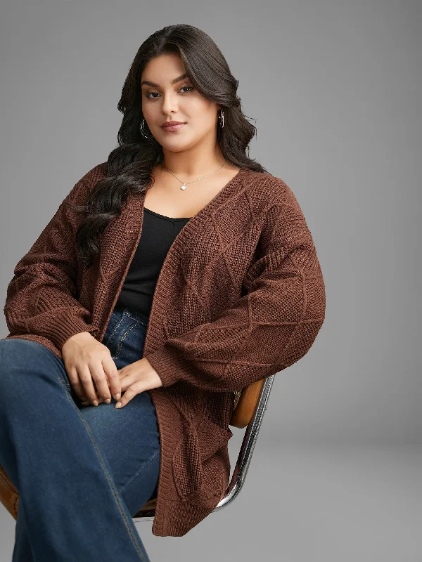 Elevated Style Plain Textured Pocket Drop Shoulder Cardigan