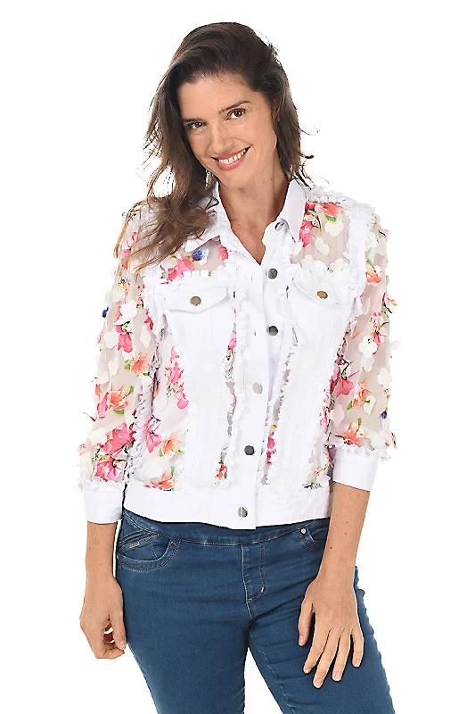 Anniversary Sale Flower Petal Sheer Distressed Denim Jacket