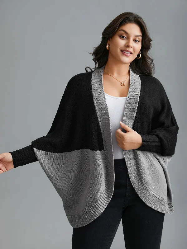 Summer Essentials Curvy Ribbed Hem Color Block Knit Cardigan