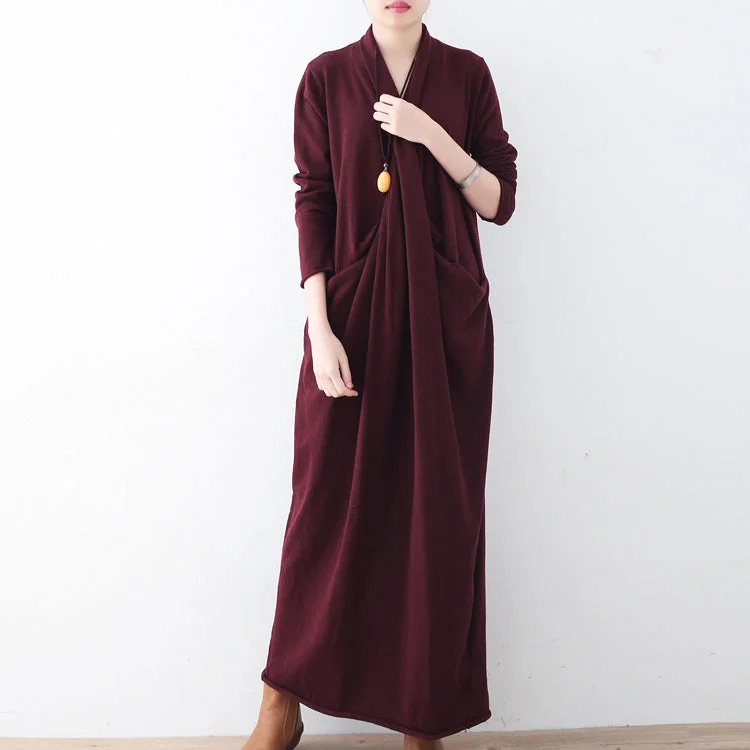 Hurry Before It's Gone New burgundy sweater dresses plussize pullover vintage asymmetric winter dress