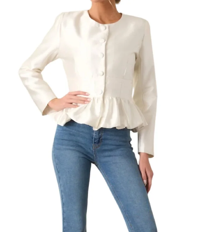 Timeless Elegant Satin Peplum Jacket In White