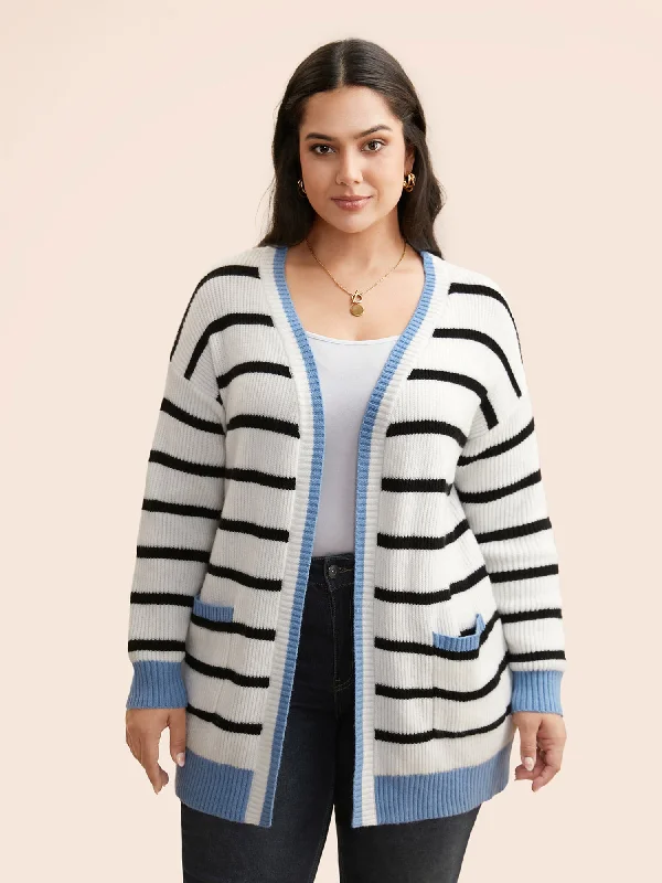 Fashion Essentials Supersoft Essentials Kimono Collar Contrast Striped Cardigan