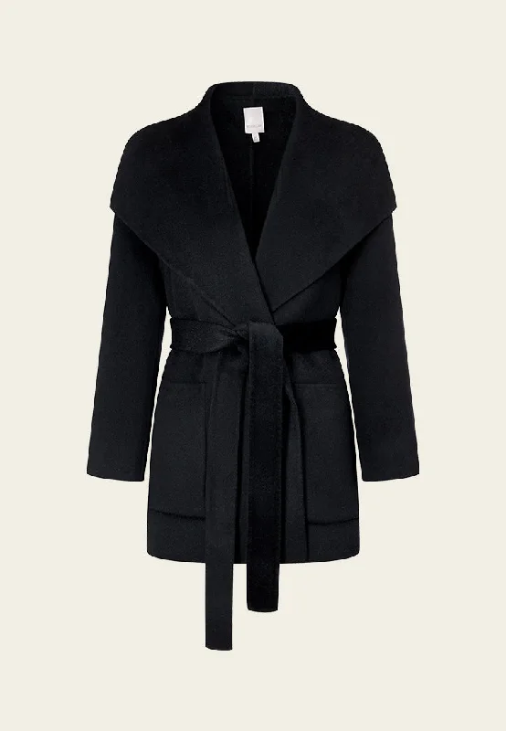 Signature Style Essentials Wide Lapel Wrap-knotted Patch-pocket Cropped Coat