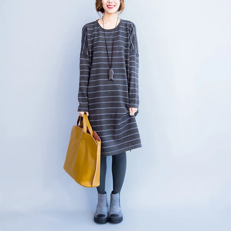 From Casual To Classy 2024 autumn gray casual knit dresses plus size striped sweater dress