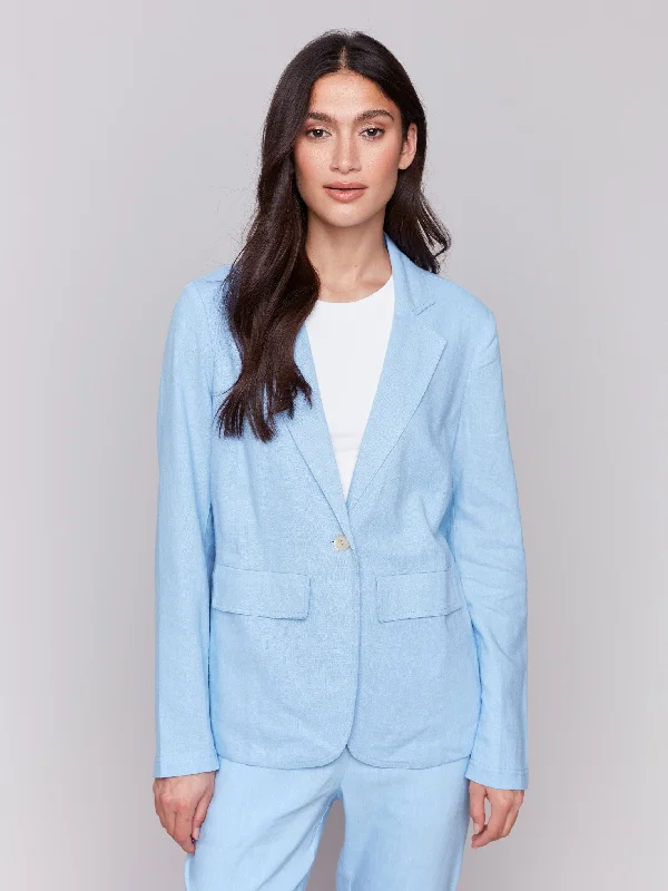 Graceful Cut Linen Blend Blazer - Bluebell