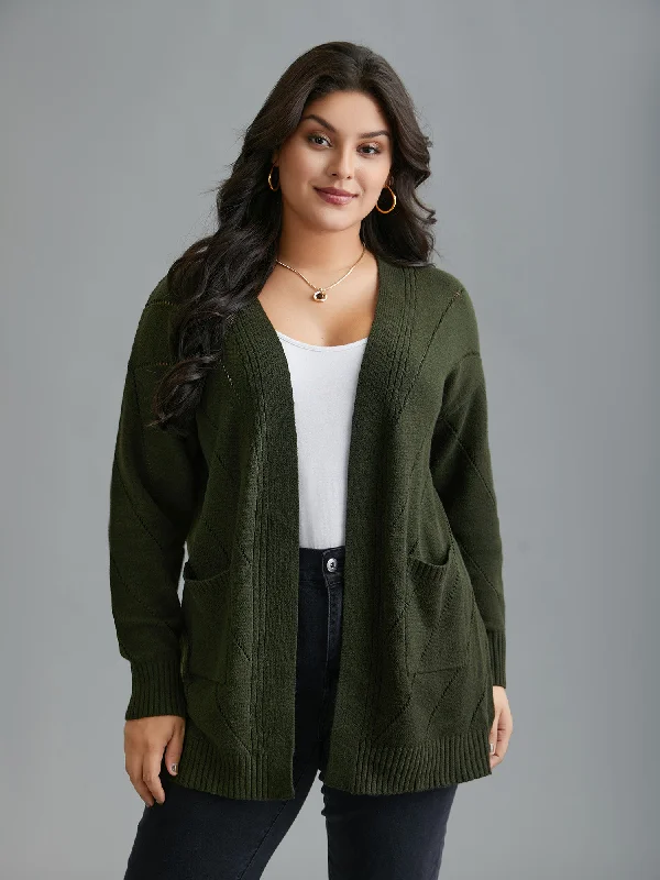 Nordic Minimalist Home Look Cable Knit Open-Front Pocket Knit Cardigan