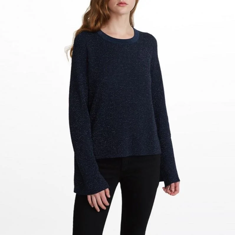 Elegant Women's Attire Holiday Glam Shine Tie Cuff Crewneck (Night)