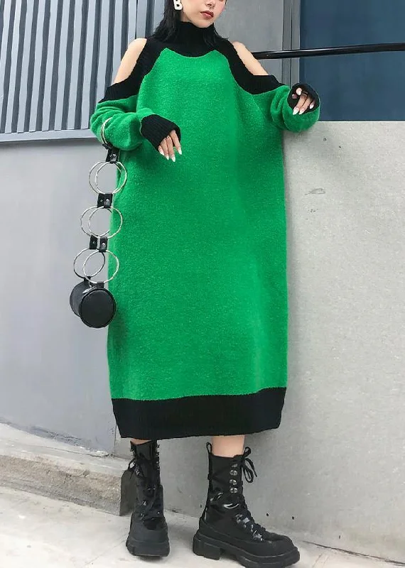 Fashion-Forward Aesthetic green Sweater Wardrobes DIY high neck Funny off the shoulder sweater dresses