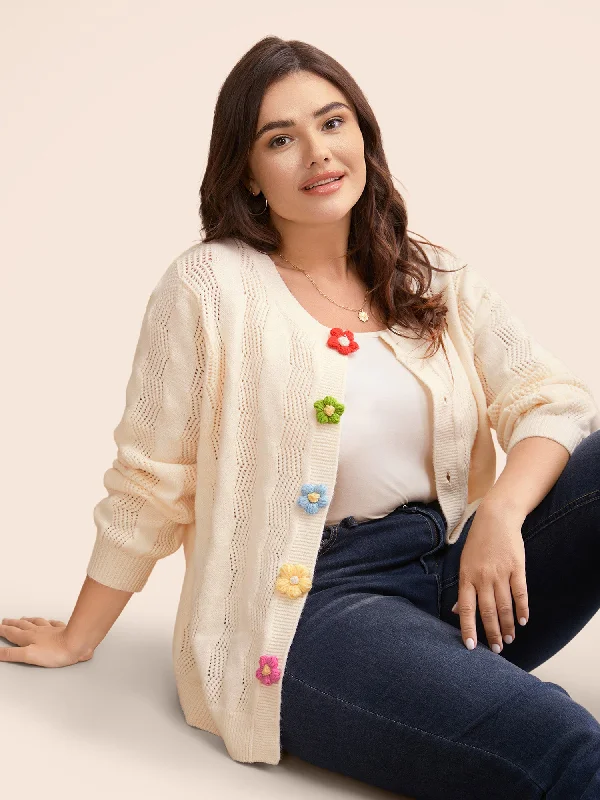 Casual Chic Supersoft Essentials Stereo Flower Design Textured Cardigan