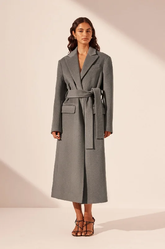 Discount Extravaganza LUNA OVERSIZED PEAK LAPEL COAT WITH BELT - GRAPHITE