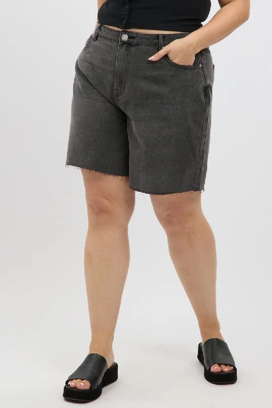 Fashion-Forward Style Grey Bermuda Jorts Mid Rise