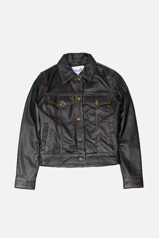 Fashionista Favorites Modfather Clothing - Women's Leather Black - Trucker Jacket