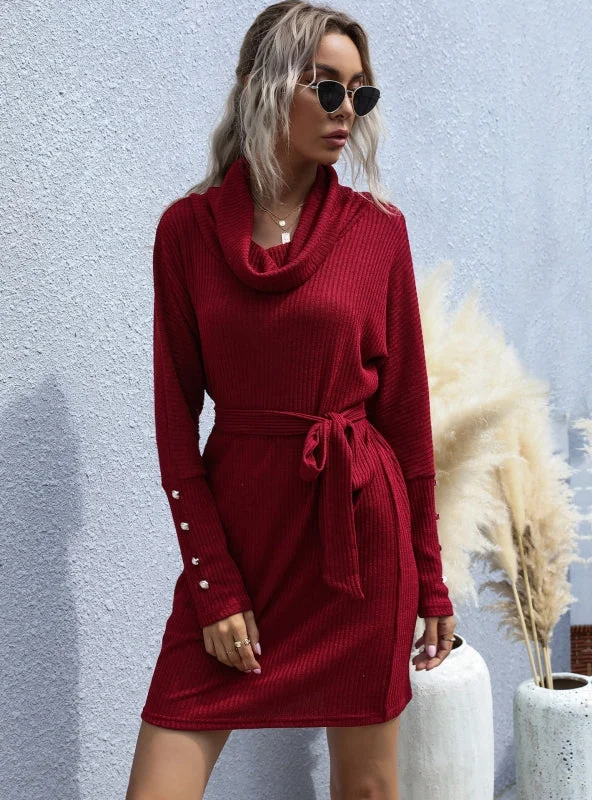 Browse Our Top Products TastyHottie - STYLISH PILE-COLLAR LONG SLEEVE SWEATER DRESS