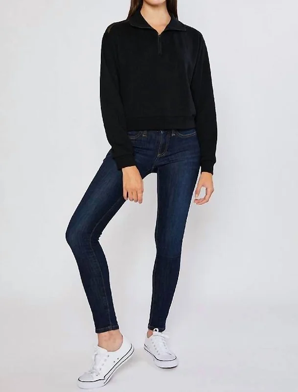 Get The Latest Trends Terry Blocked Crop Half Zip Sweatshirt In Black