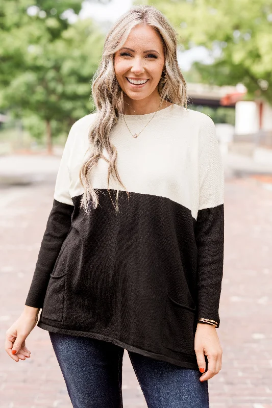 Flowy Fabric All That You Are Sweater, Ivory-Black