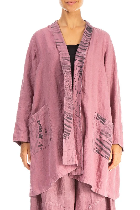 Eclectic Style Wardrobe Open Printed Back Mauve Taupe Linen Jacket