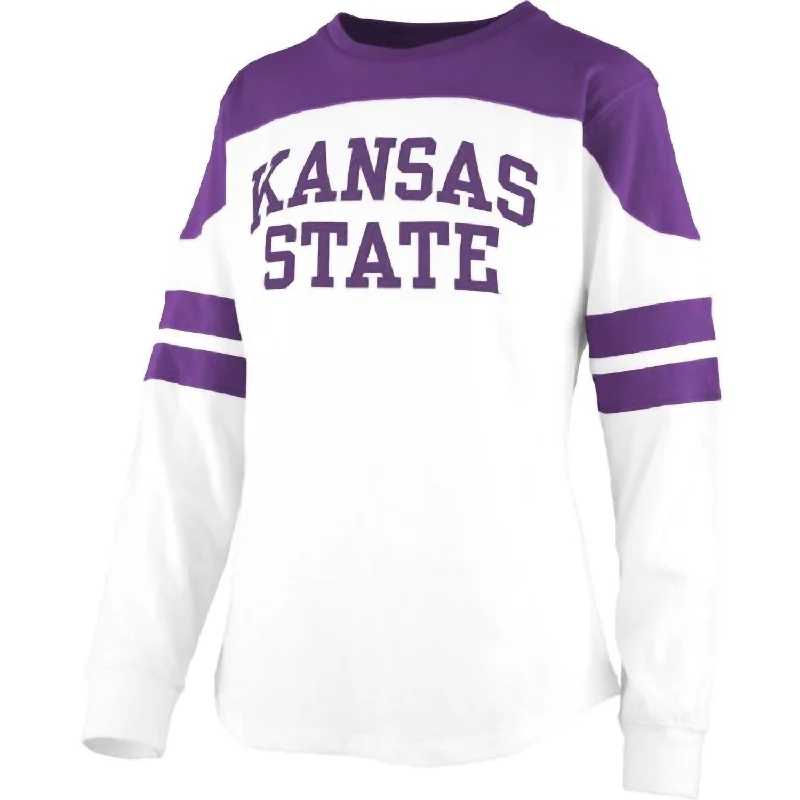 Ends Soon Women's Kansas State University Half-Back Top In White/purple