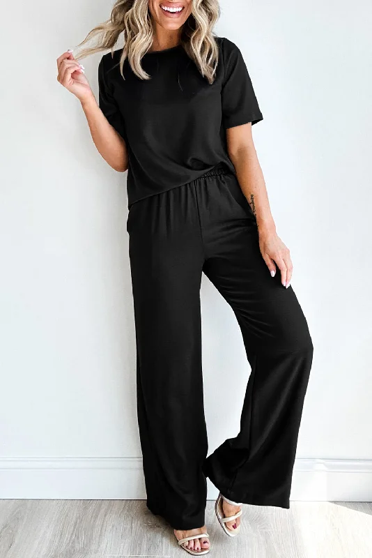 Sophisticated Cut T Shirt 2pcs Wide Leg Pants Set