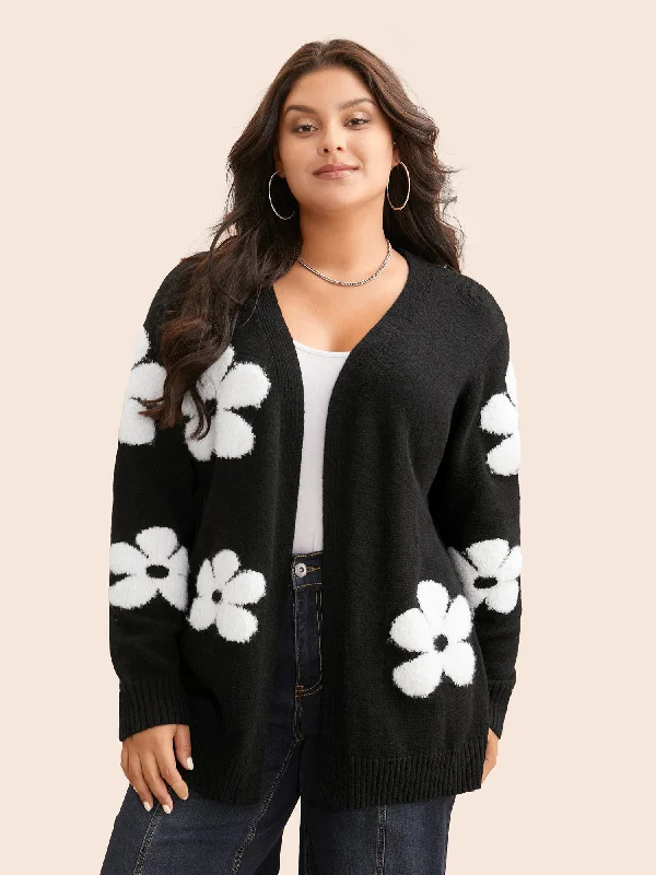 Anniversary Sale Floral Jacquard Drop Shoulder Sleeve Cardigan