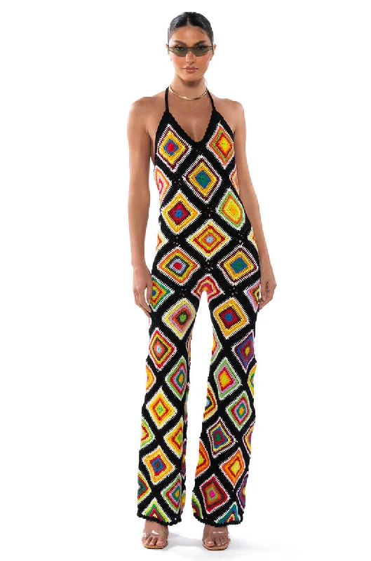 Fashion Forward THE WAY YOU GROOVE CROCHET HALTER JUMPSUIT