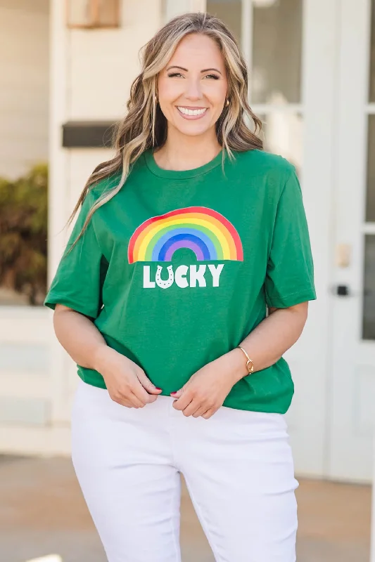 Elegant Details Rainbow Sunsets Tee, Evergreen